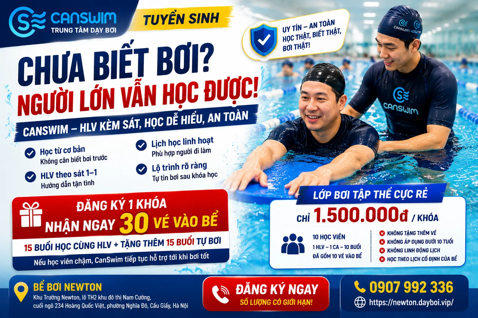 Học bơi cho người lớn ở Hà Nội: Lộ trình nhanh và địa chỉ lớp học kèm riêng
