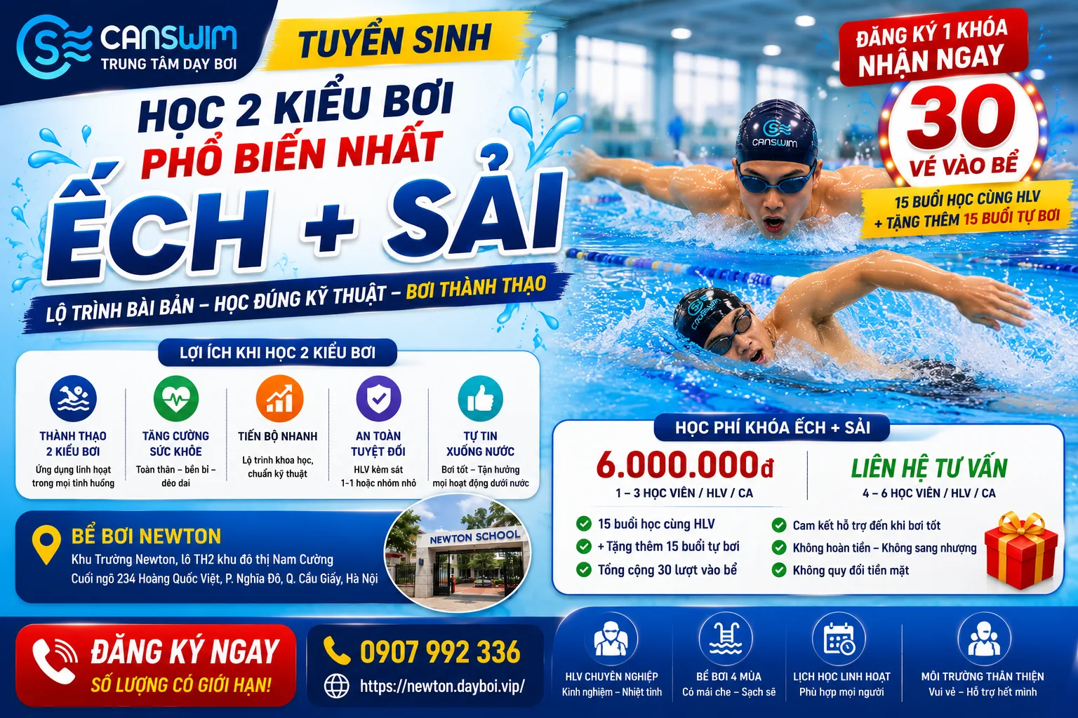 Cách học bơi ếch nhanh nhất: Giáo trình dạy bơi ếch tại Bể bơi Newton