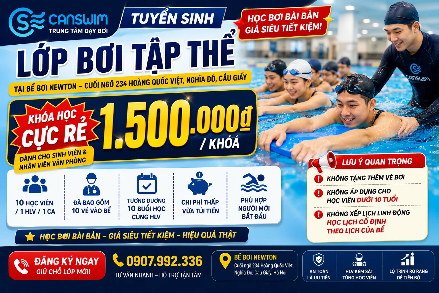 Giá 1 khóa học bơi bao nhiêu tiền? Bảng giá học bơi trọn gói mới nhất