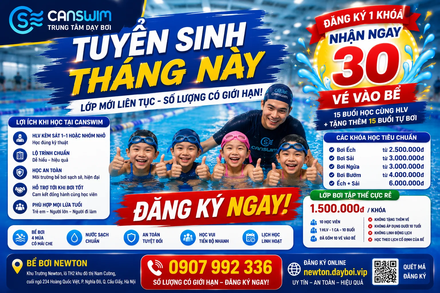 Tuyển sinh lớp học bơi hè cho bé