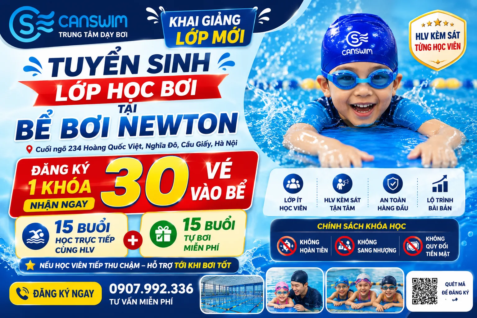 Ưu đãi tuyển sinh học bơi hè 2026 tại bể bơi Newton nhận ngay 30 vé vào bể